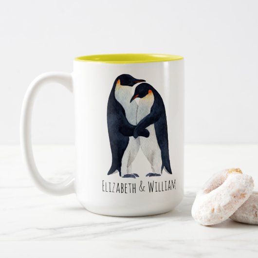  Aquareller Emperor Pinguine Coupname  Zweifarbige Tasse (Mit Donut)