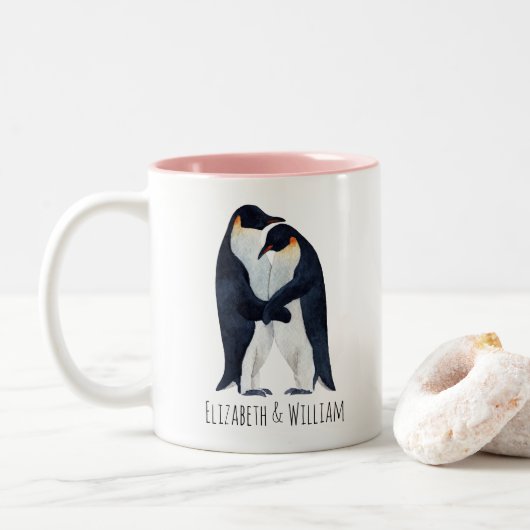 Aquareller Emperor Pinguine Coupname Zweifarbige Tasse (Mit Donut)
