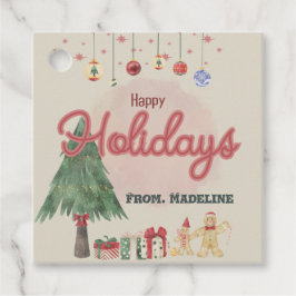 Aquareller Ferienbaum im Retro-Stil Gefallen Box Geschenkanhänger