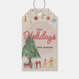 Aquareller Ferienbaum im Retro-Stil Gefallen Box Geschenkanhänger