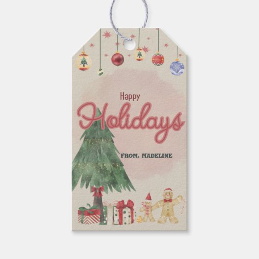 Aquareller Ferienbaum im Retro-Stil Gefallen Box Geschenkanhänger (Vorderseite)