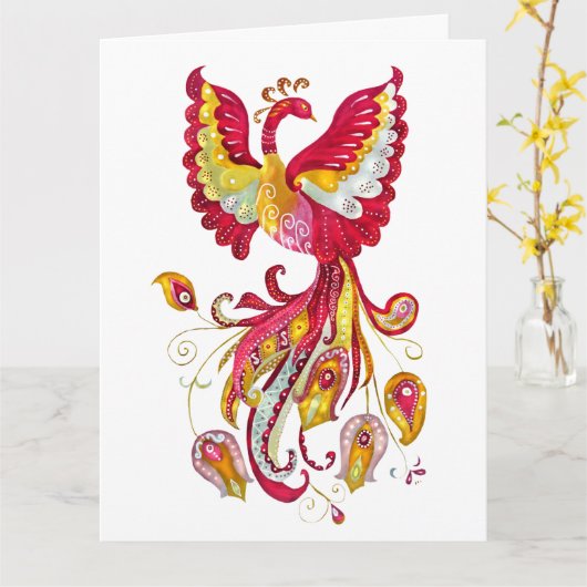 Aquareller-Firebird oder Phoenix-Fantasie-Kreatur Karte (Gelbe Blume)