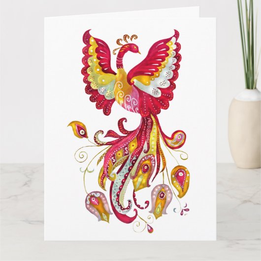 Aquareller-Firebird oder Phoenix-Fantasie-Kreatur Karte (Vorderseite)