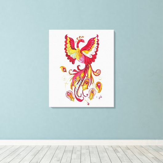 Aquareller-Firebird oder Phoenix-Fantasie-Kreatur Leinwanddruck (Insitu (Holzboden))