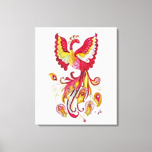 Aquareller-Firebird oder Phoenix-Fantasie-Kreatur Leinwanddruck (Vorderseite)