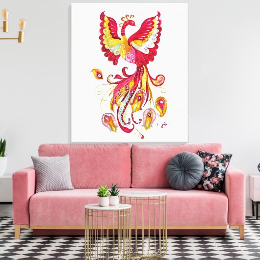Aquareller-Firebird oder Phoenix-Fantasie-Kreatur Leinwanddruck (Insitu (Wohnzimmer))