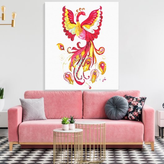 Aquareller-Firebird oder Phoenix-Fantasie-Kreatur Leinwanddruck (Insitu (Wohnzimmer))
