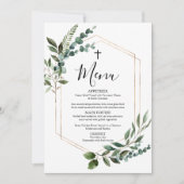 Aquareller Gärten Gold Cross Taufe Menü Karte (Vorderseite)