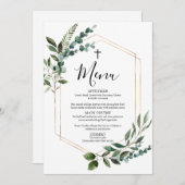 Aquareller Gärten Gold Cross Taufe Menü Karte (Vorne/Hinten)