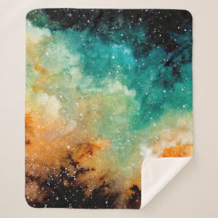 Aquareller Gelber Nebel, Sterne und Dunkle Farbe Sherpadecke