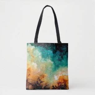 Aquareller Gelber Nebel, Sterne und Dunkle Farbe Tasche