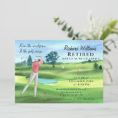 Aquareller Golf Herren auf Golfplatz Einladung (Stehend Vorderseite)