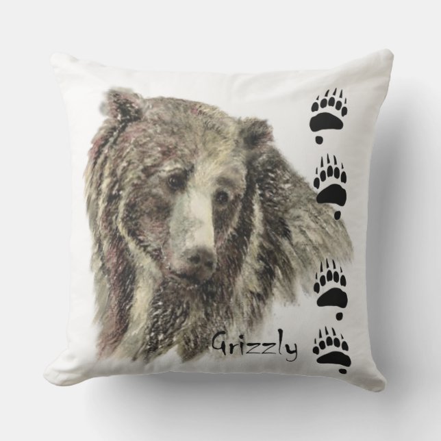 Aquareller Grizzly Bär Art Kissen (Vorderseite)