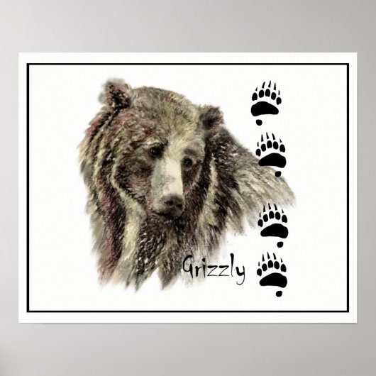 Aquareller Grizzly Bär Art Poster (Vorne)