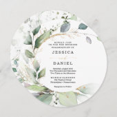 Aquareller Grün mit goldener Circle Wedding Einladung (Vorne/Hinten)