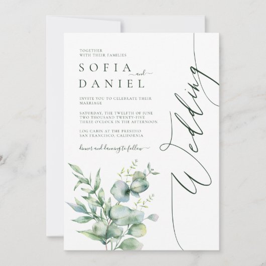 Aquareller Grün Party zum Hochzeitsfest Einladung (Vorderseite)