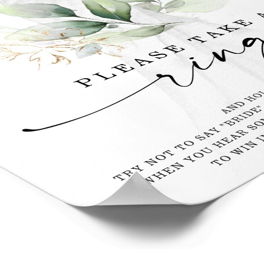 Aquareller Grüne Goldenes Brautparty Ringspiel Poster (Ecke)