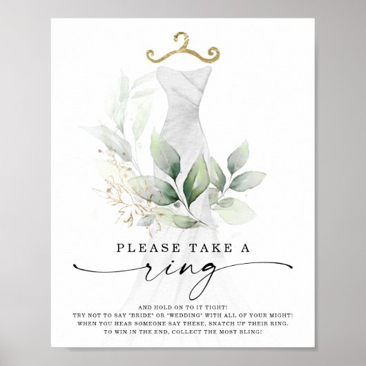Aquareller Grüne Goldenes Brautparty Ringspiel Poster (Vorne)