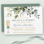 Aquareller Grüne Sage Green Gold Bridal Brunch Einladung<br><div class="desc">Die moderne Elegant Watercolor Botanical Greenery Brautparty Brunch & Bubbly Invitation Card beinhaltet Eukalyptus-Blätter,  grünes botanisches Blattwerk,  staubblaue Blätter und andere wunderschöne botanische Pflanzen. Trendy Kalligrafie Script. Gold Text. Champagnerglas mit Sage Green Bow.</div>