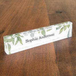 Aquareller Grüner Foliage Salon Namensplakette