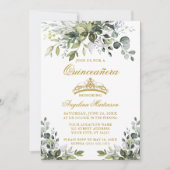 Aquareller Grünpflanzen Quinceañera Gold Foto Zurü Einladung (Vorderseite)