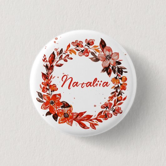 Aquareller Herbst Florals Individuelle Name Button (Vorderseite)