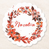 Aquareller Herbst Florals Individuelle Name Untersetzer (Vorderseite)