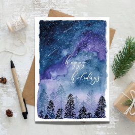 Aquareller Himmel und Wald | Happy Holidays | Feiertagskarte