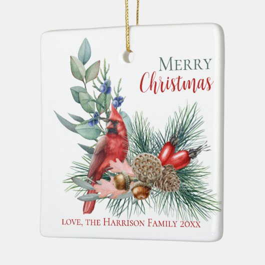 Aquareller Kardinal Frohe Weihnachtsfeier Keramikornament (Links)