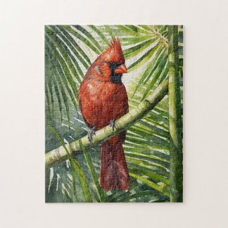 Aquareller Kardinal in einer Palme Puzzle
