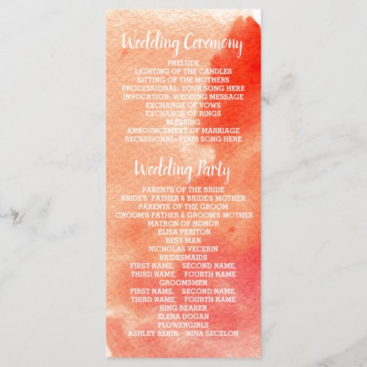 Aquareller, Korallenriff Hochzeitsprogramm Programm (Rückseite)