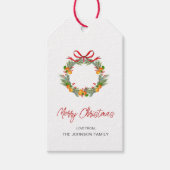 Aquareller Kranz mit rotem Bug Weihnachten Geschenkanhänger (Vorderseite)