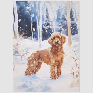 Aquareller-Labradoodle-Hund im Winterwald Seidenpapier