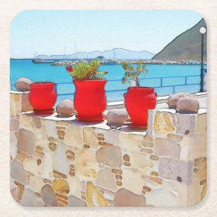 Aquareller Meerblick Rechteckiger Pappuntersetzer