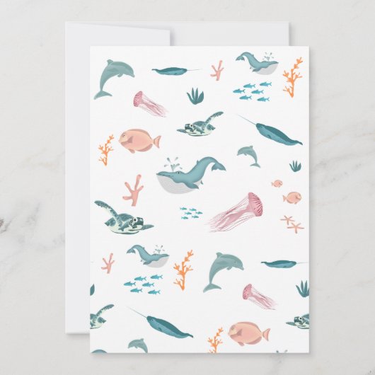 Aquareller Meerestiere Kinderdusche Einladung (Rückseite)