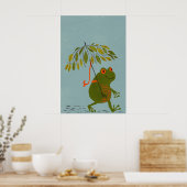 Aquareller, moderner grüner Frosch und Blätter (Re Poster (Küche)