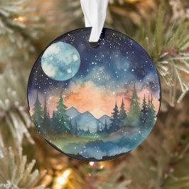 Aquareller Nachthemd im Wald mit Vollmond Ornament