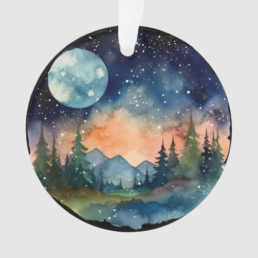 Aquareller Nachthemd im Wald mit Vollmond Ornament (Vorderseite)