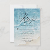 Aquareller Ocean Beach Elegantes Skript Hochzeit RSVP Karte (Vorderseite)