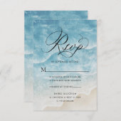 Aquareller Ocean Beach Elegantes Skript Hochzeit RSVP Karte (Vorne/Hinten)