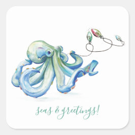 Aquareller Octopus Umschlag Aufkleber Square