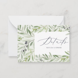 Aquareller Olivenoel elegante Hochzeitsdetails Mitteilungskarte
