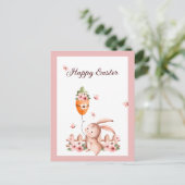 Aquareller Oster Bunny Carrot Balloon Butterfly Postkarte (Stehend Vorderseite)