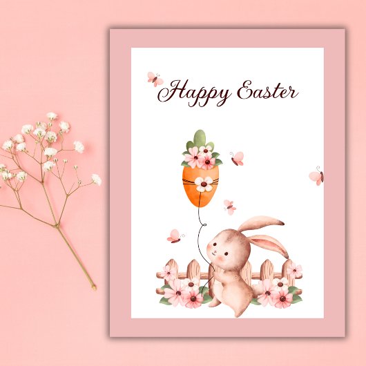Aquareller Oster Bunny Carrot Balloon Butterfly Postkarte