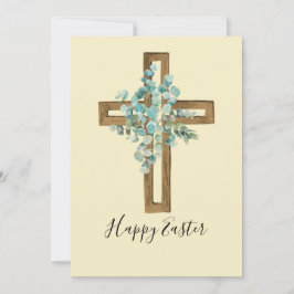 Aquareller Oster Rustikales Kreuz und Eukalyptus Feiertagskarte