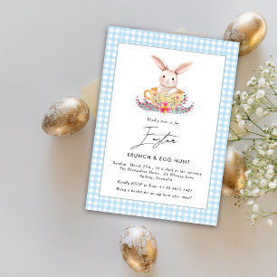 Aquareller Osterbrunch Blumenstrauß Gingham Einladung