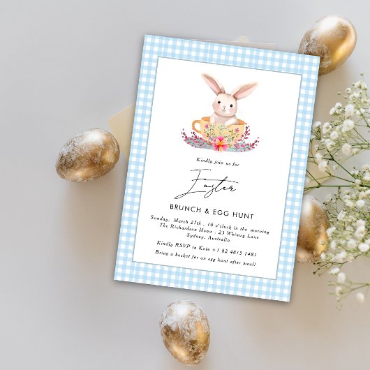 Aquareller Osterbrunch Blumenstrauß Gingham Einladung