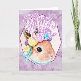 Aquareller Osterhase mit Blume - Frohe Ostern Feiertagskarte