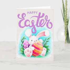 Aquareller Osterhase mit Ei - Frohe Ostern Feiertagskarte