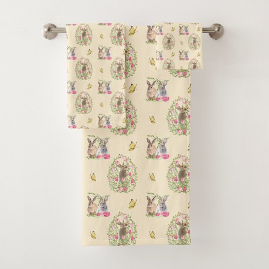 Aquareller Ostern Bunny Floral Ostereier Badhandtuch Set (Insitu)